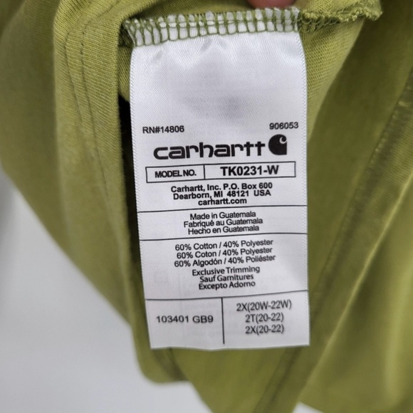 Carhartt Long Sleeve TShirt Crew Neck Tee Green Women’s/Unisex 2X - Picture 4 of 5